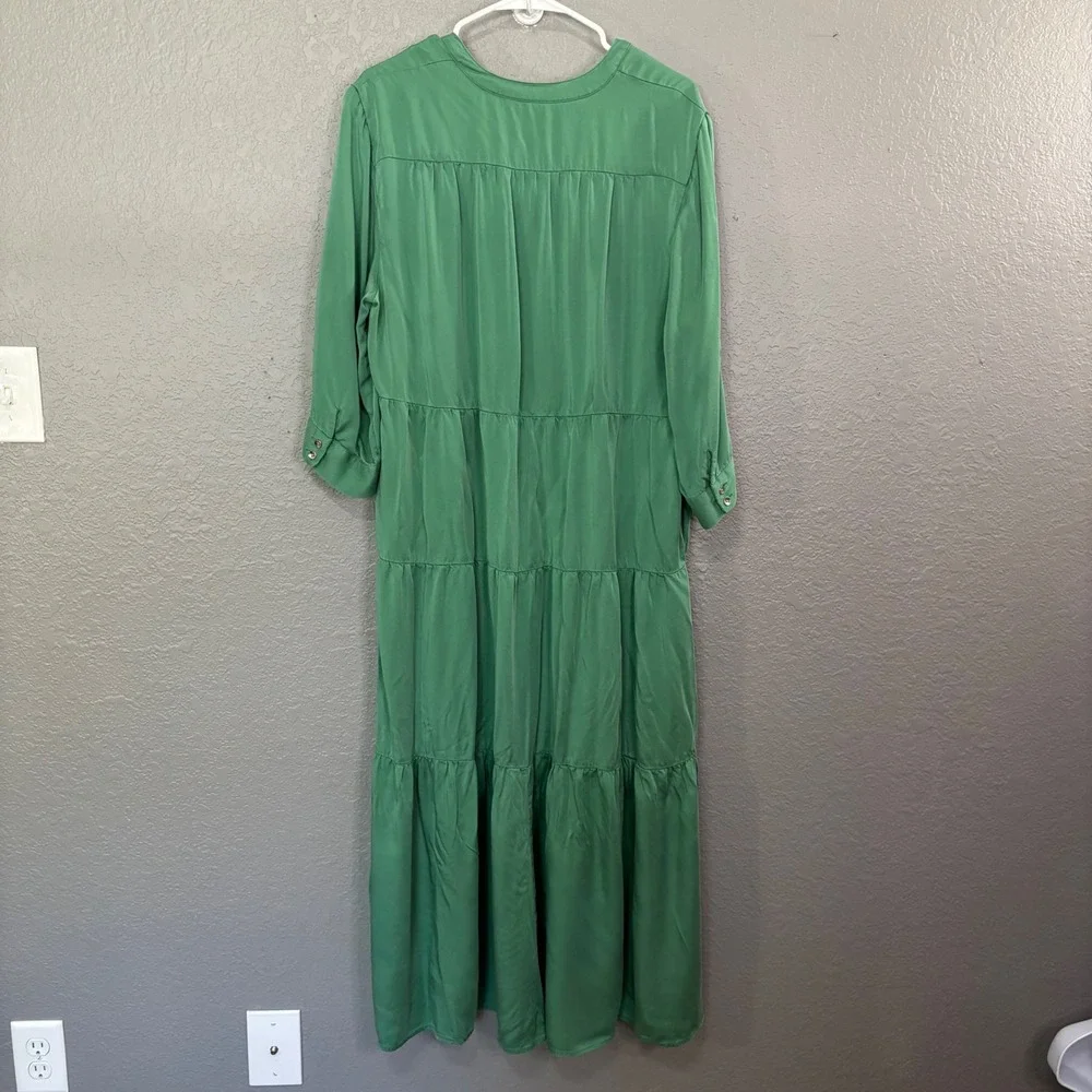 Chicos Green Modal Tiered Maxi Dress V-Neck Roll Tab Sleeve Size 3 XL 16/18 - Picture 3 of 8